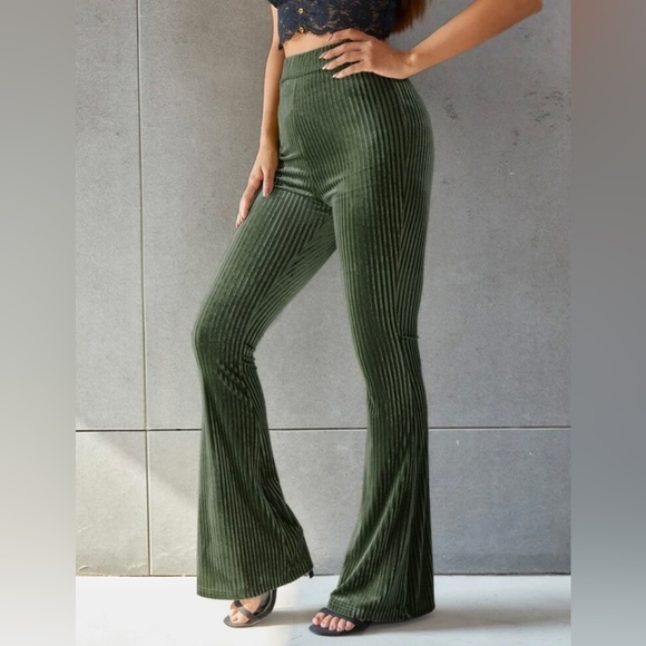 Dark green velvet stretchy pants. - Picture 1 of 6